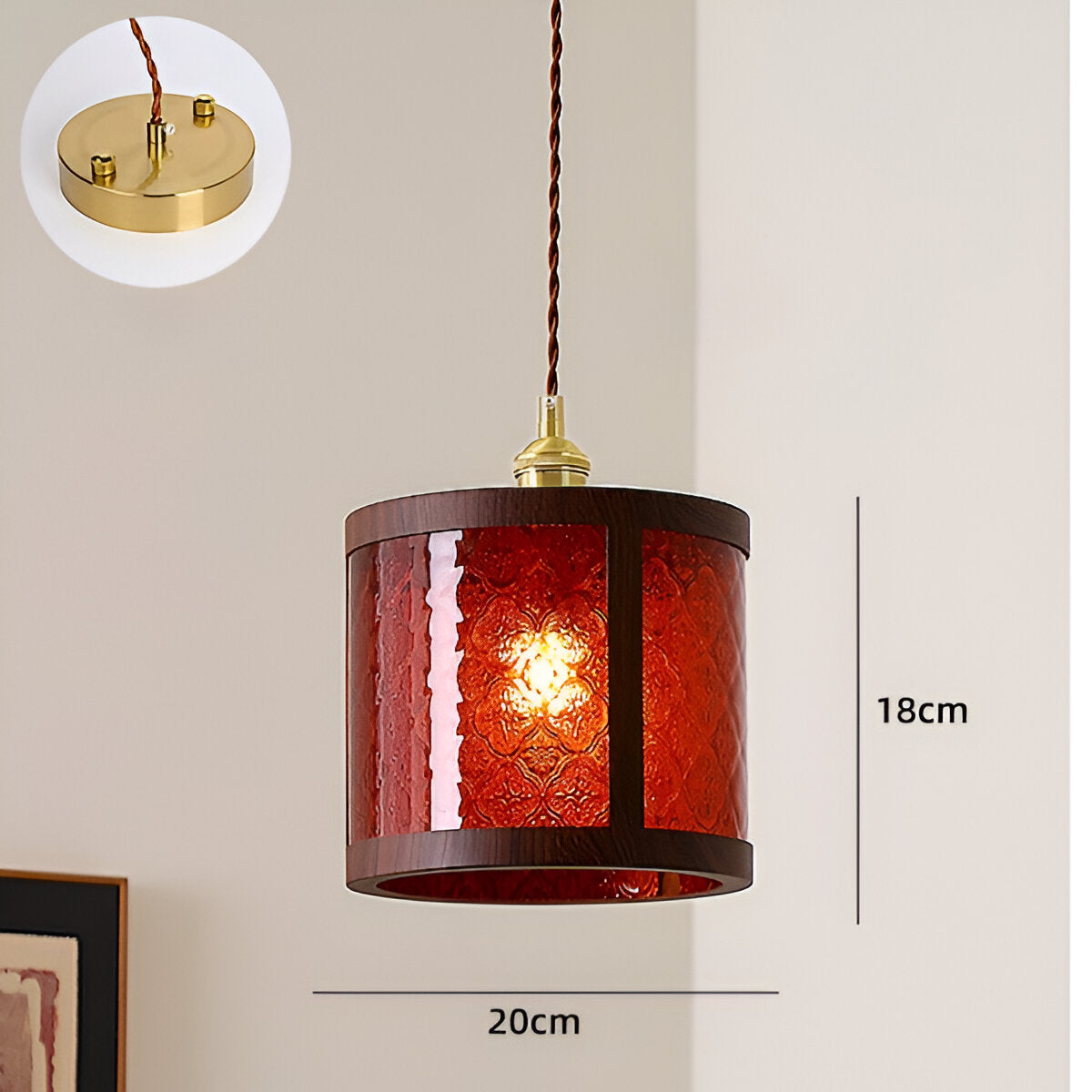 Lustre rétro français en noyer, lampe suspendue de style médiéval