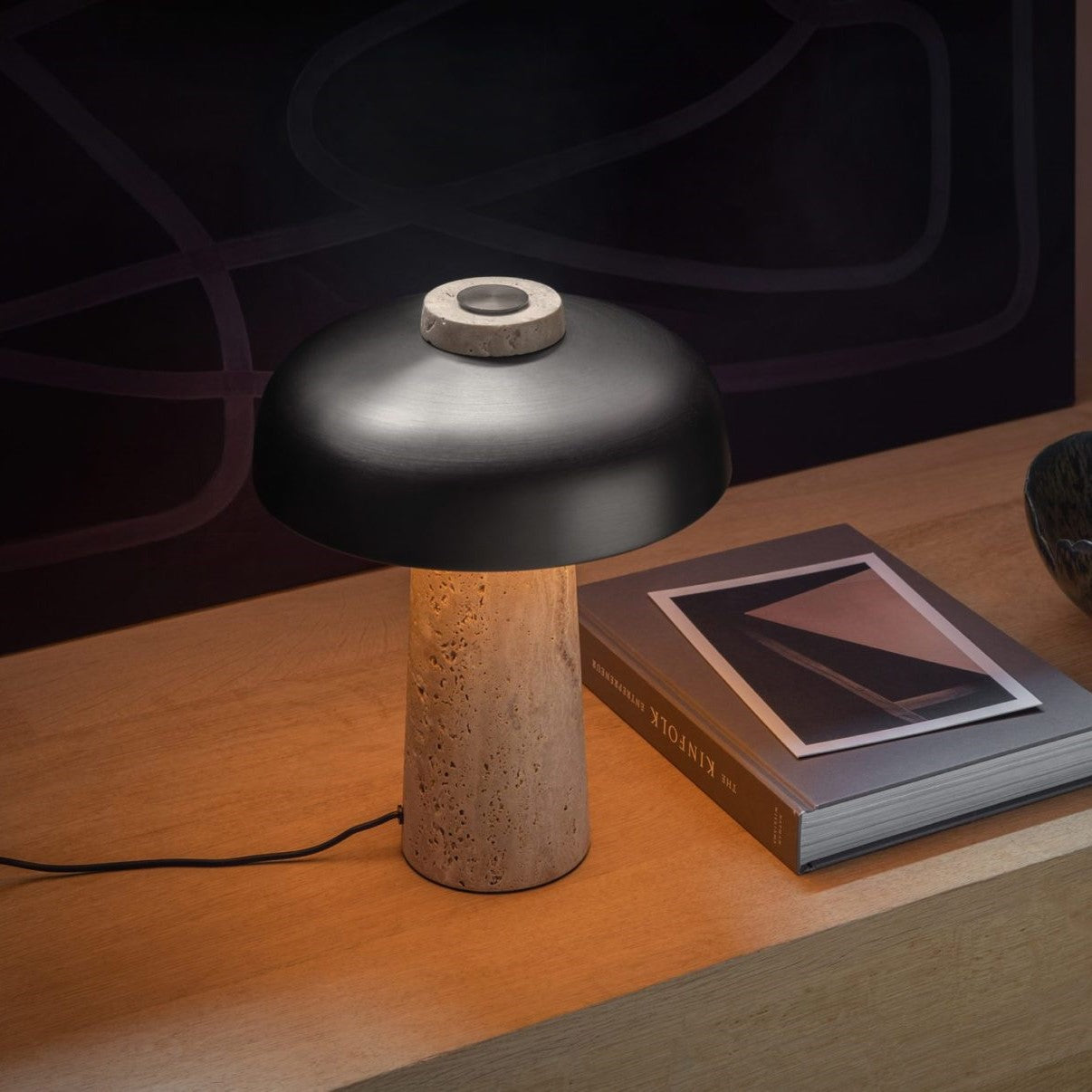 Terrazzo Travertine Mushroom-Shaped Table Lamp