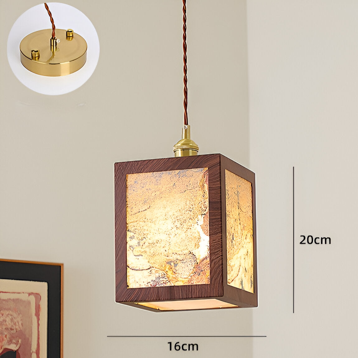 Lustre rétro français en noyer, lampe suspendue de style médiéval