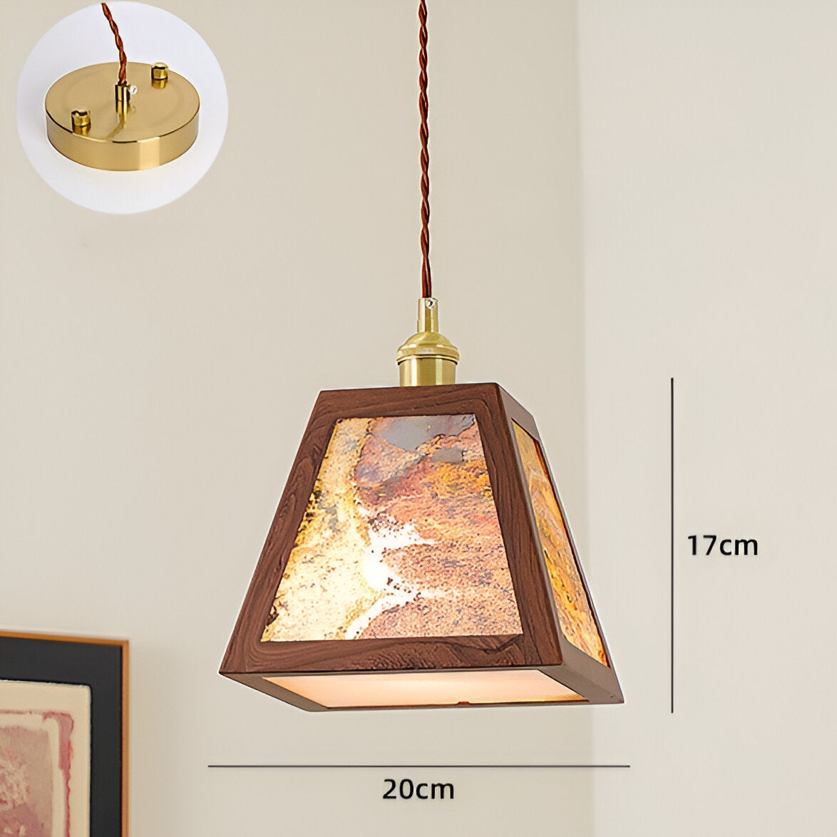 Lustre rétro français en noyer, lampe suspendue de style médiéval