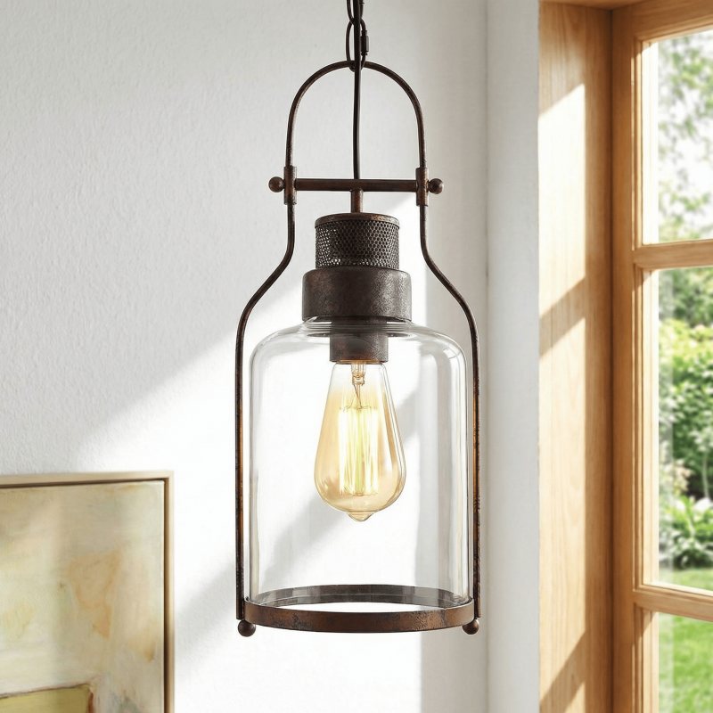 Industrial Vintage Iron Glass Jar Pendant Light
