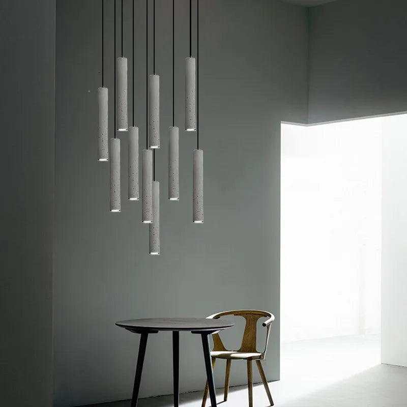 Nordic Industrial Marble Pendant Tube Lamp