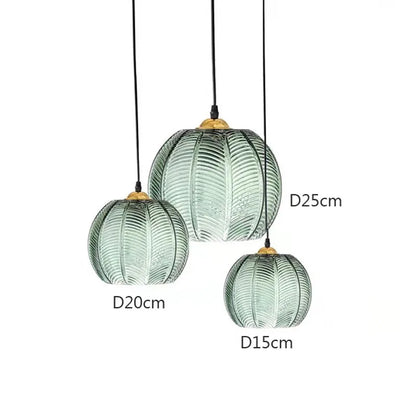 Nordic Green Leaf Pattern Glass Pendant Light