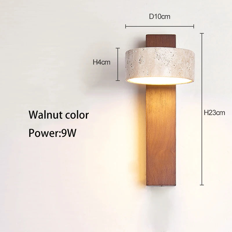 Cream Travertine Wood Bedroom Bedside Wall Lamp