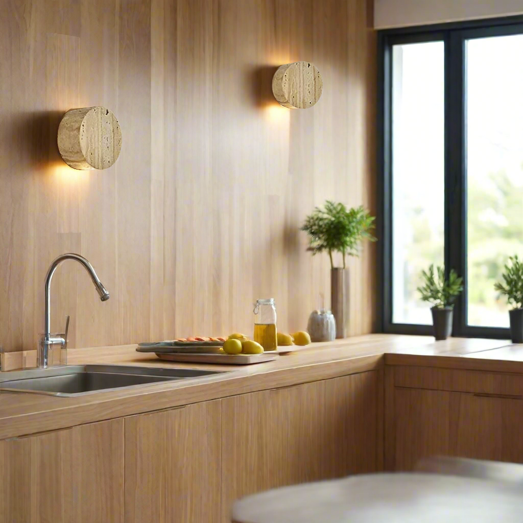 Lampe murale en pierre travertin jaune naturelle Wabi Sabi japonaise