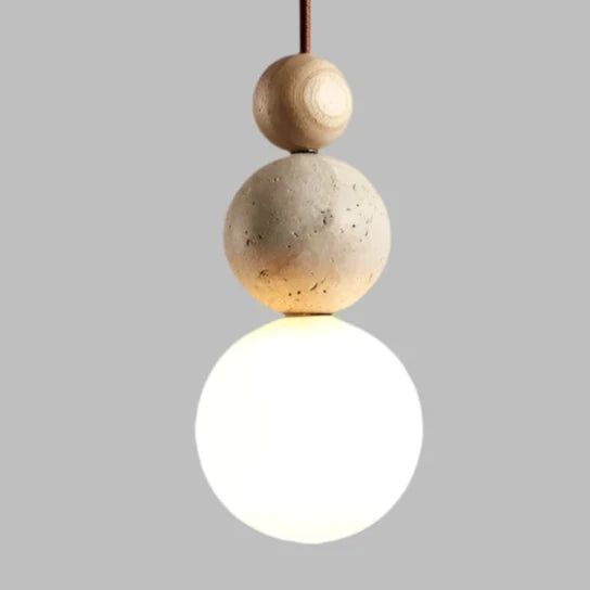 Cream Travertine Wood Bedroom Bedside Pendant Lamp