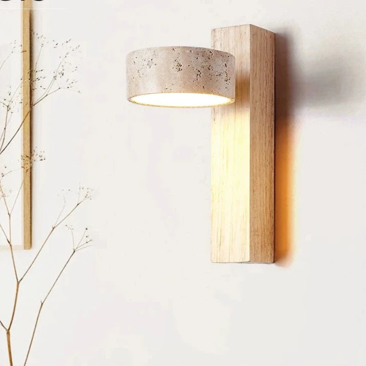 Travertine Wood Bedside Wall Lamp