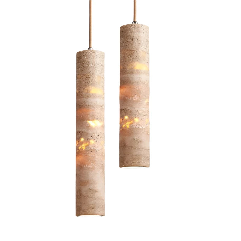 Cream Travertine Tube Pendant Lamp