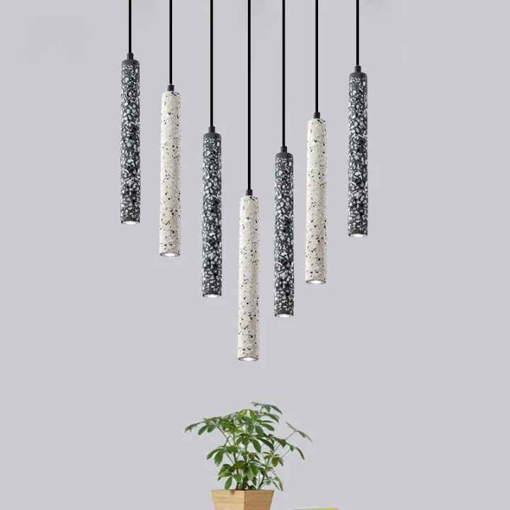 Nordic Industrial Marble Pendant Tube Lamp