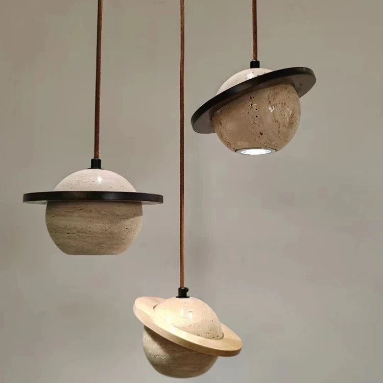 Natural Travertine Planet Pendant Lamp