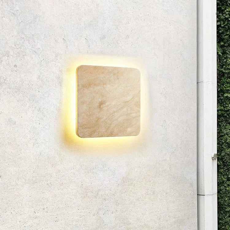 Square Travertine Outdoor Wall Lamp