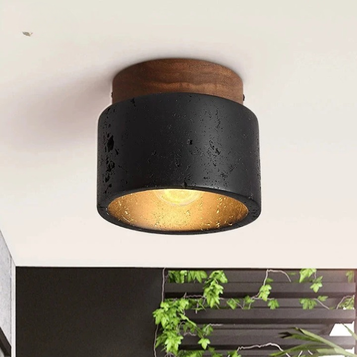 Travertine Mounted Black Stone Ceiling Light Fixture