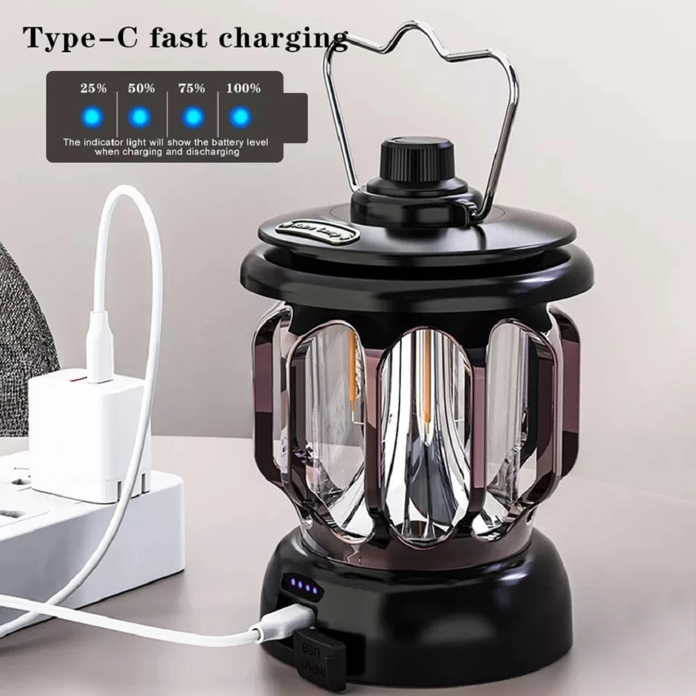 Lampe LED de camping avec batterie externe rétro