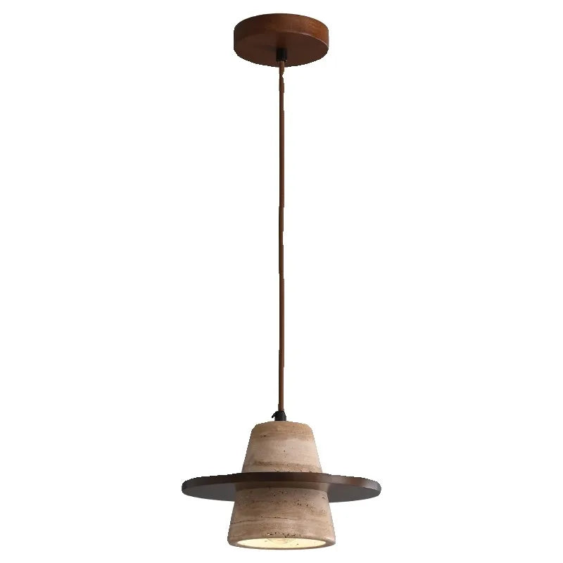 Cream Retro Medieval Wood Stone Pendant Lamp