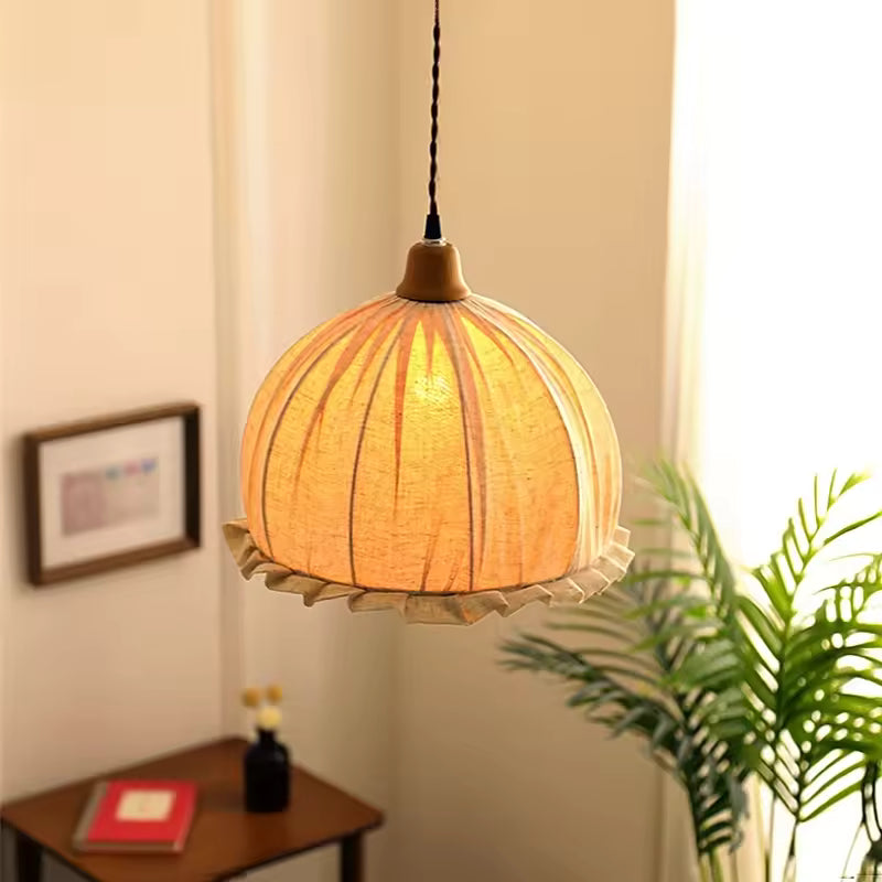 Tally Wood Japandi Linen Pendant Light