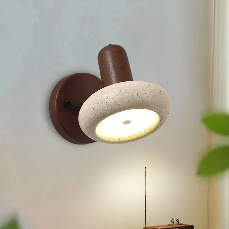 Lampe de chevet LED ronde rotative en travertin