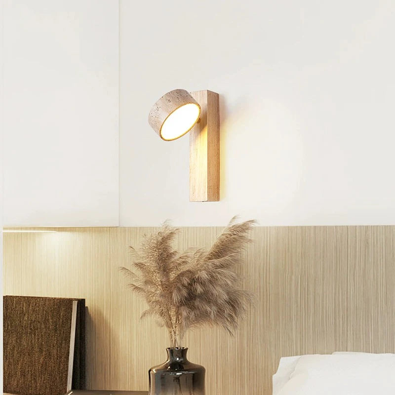 Cream Travertine Wood Bedroom Bedside Wall Lamp