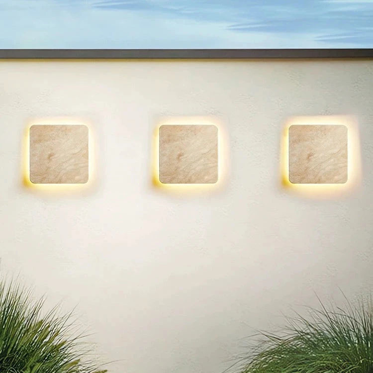 Square Travertine Outdoor Wall Lamp