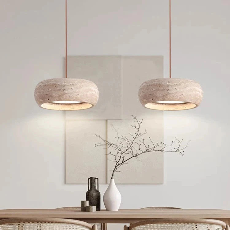 Travertine Vintage Cream Disk Pendant Lamp