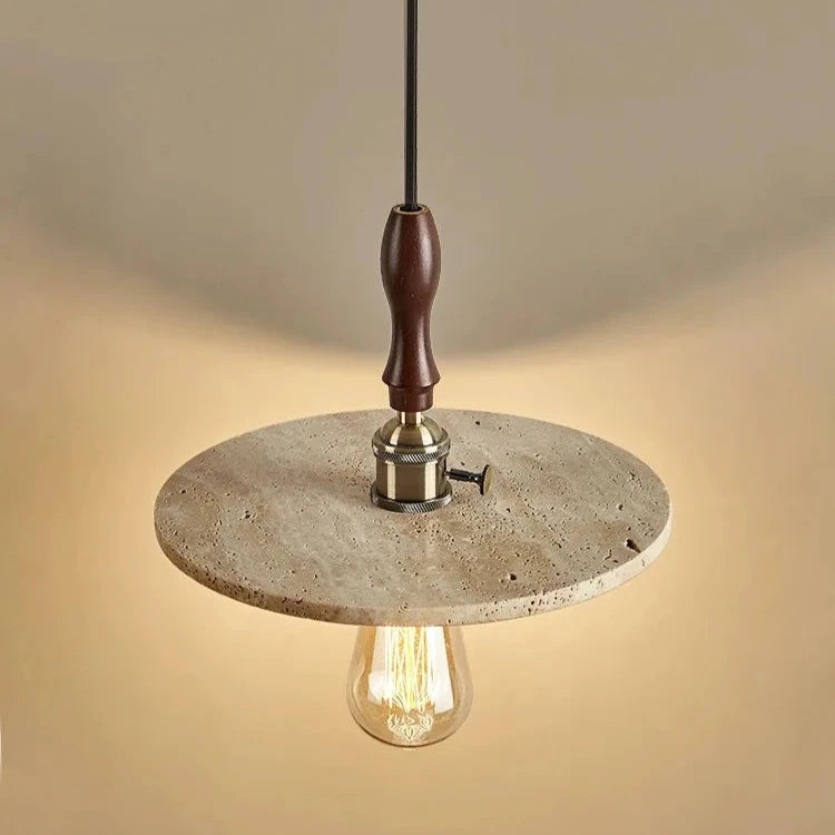 Medieval Style Travertine Stone &amp; Wood Pendant Chandelier