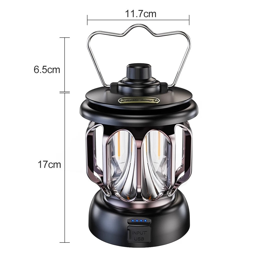 Lampe LED de camping avec batterie externe rétro