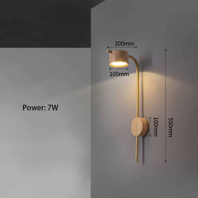 Lámpara de pared LED de acento de madera para la mesita de noche