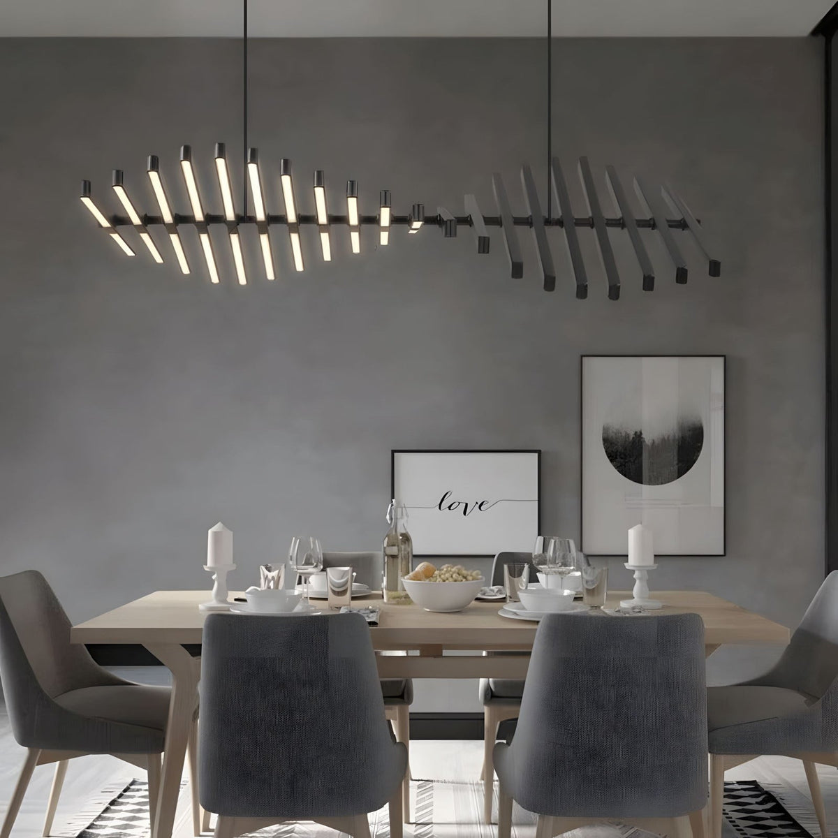 Talia pendant in a dining room with grey chairs