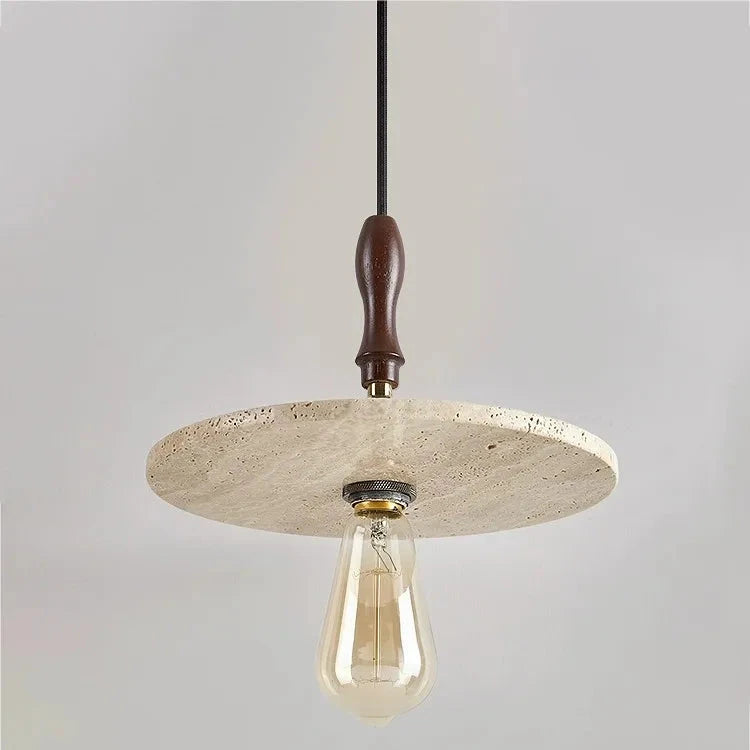 Medieval Style Travertine Stone &amp; Wood Pendant Chandelier