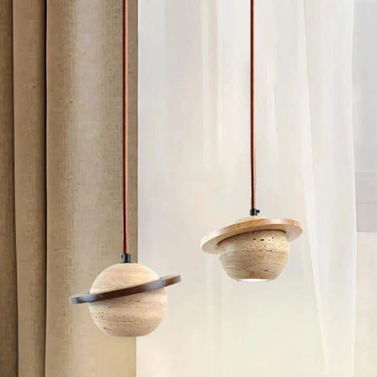 Natural Travertine Planet Pendant Lamp