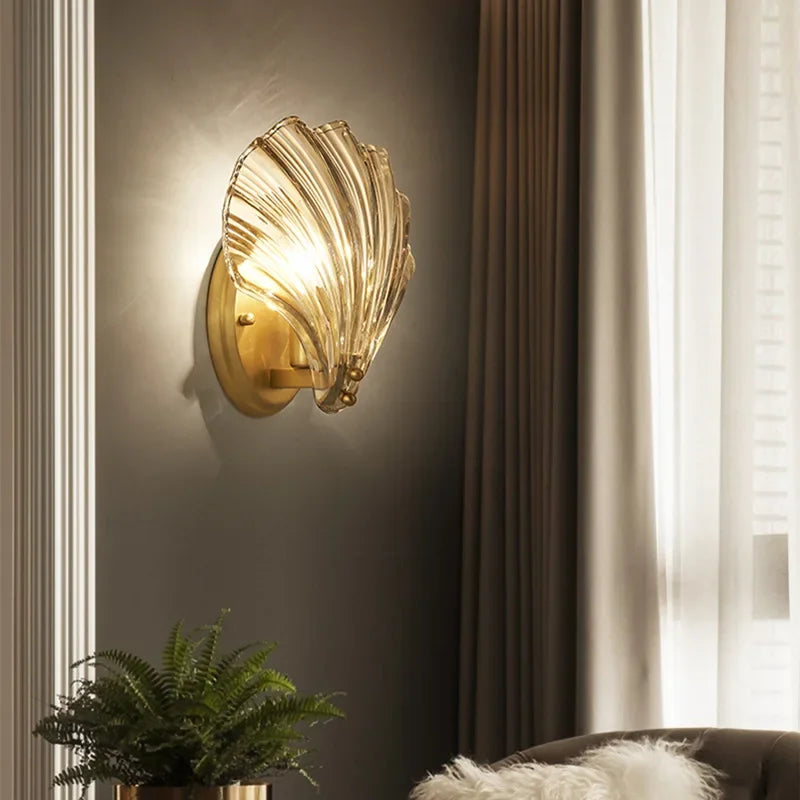 Art Brass Glass Seashell Wall Light