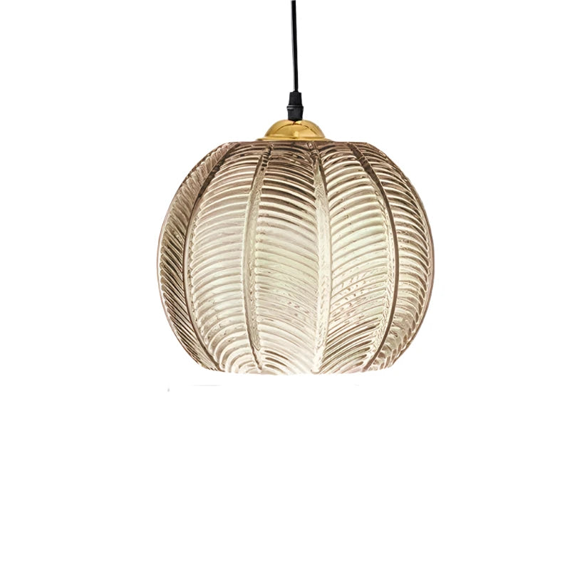 Nordic Green Leaf Pattern Glass Pendant Light