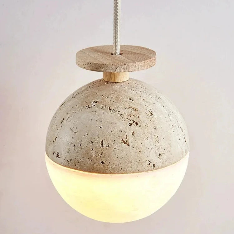 Round Travertine Stone Hanging Pendant Lamp