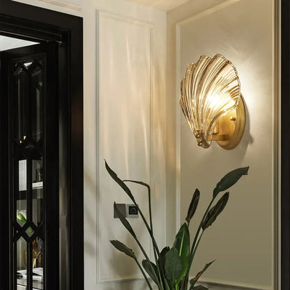 Art Brass Glass Seashell Wall Light