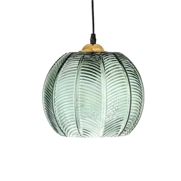 Nordic Green Leaf Pattern Glass Pendant Light