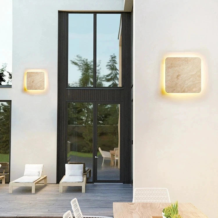 Square Travertine Outdoor Wall Lamp