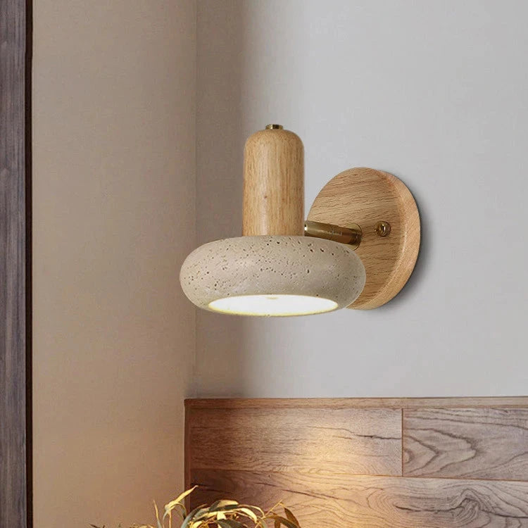 Travertine Rotatable Round Stone LED Bedside Lamp