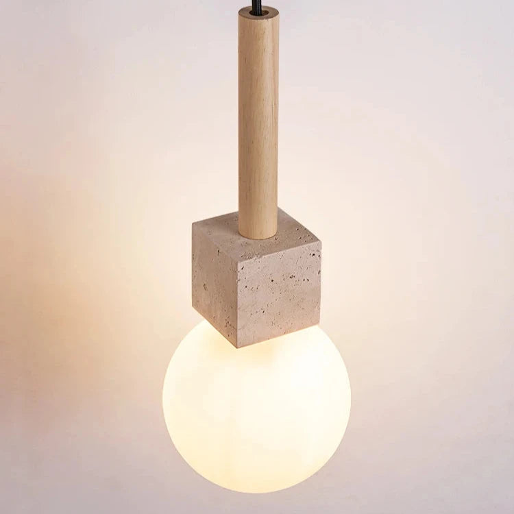 Lampe à pendentif cube en travertin moderne