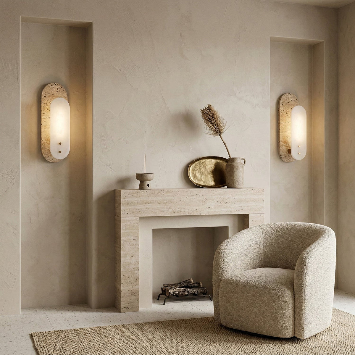 Sigrid Japandi Travertine Wall Light in a living room