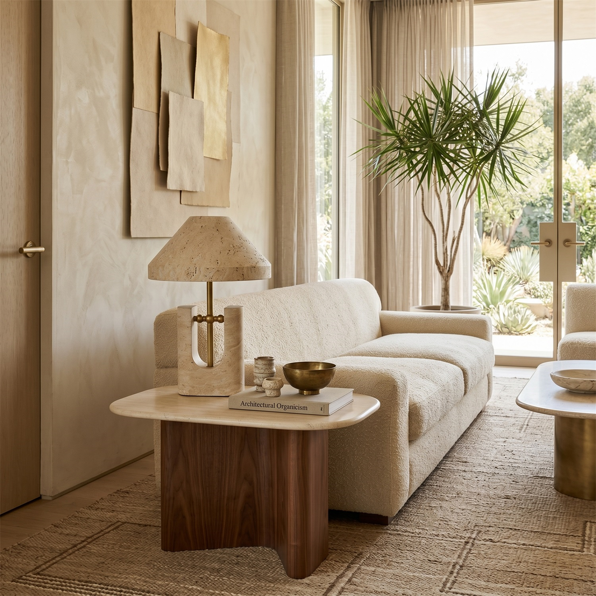 Liv Japandi Travertine Table Lamp in a living room