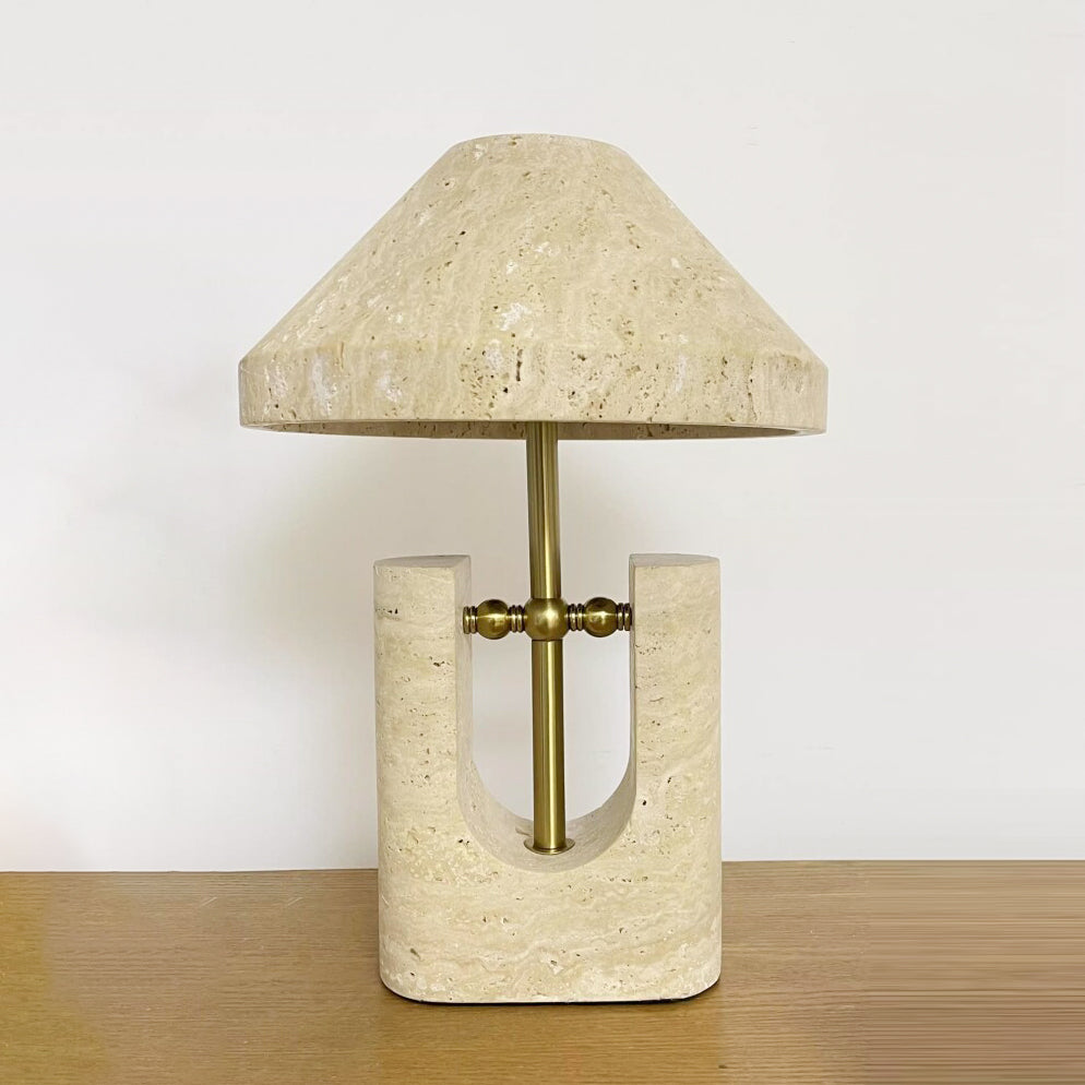 Liv Japandi Travertine Table Lamp travertine shade and brass detail