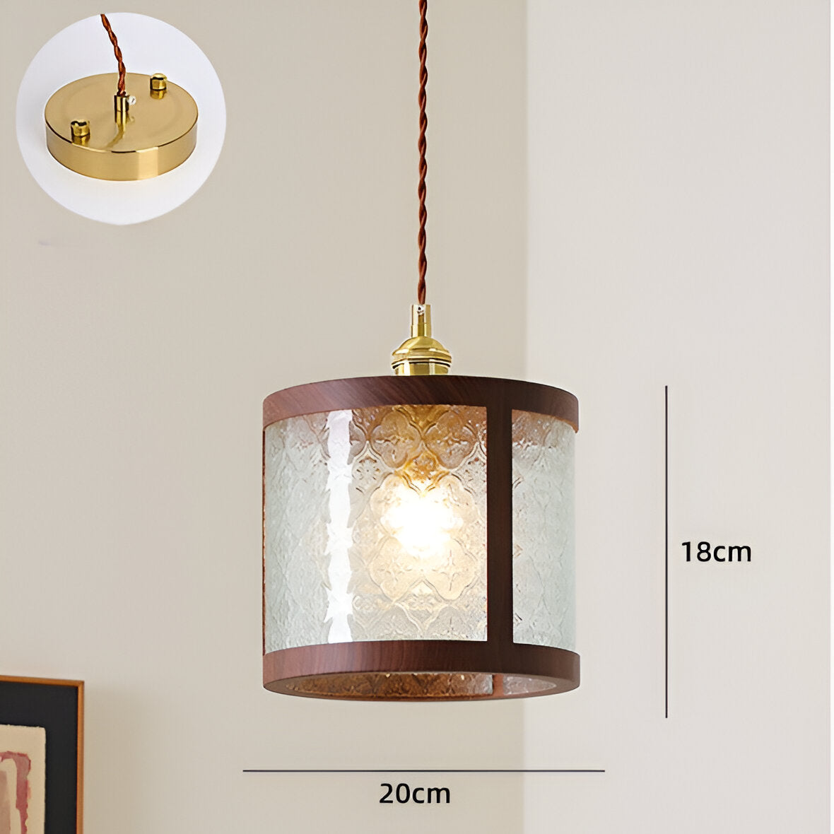 Lustre rétro français en noyer, lampe suspendue de style médiéval