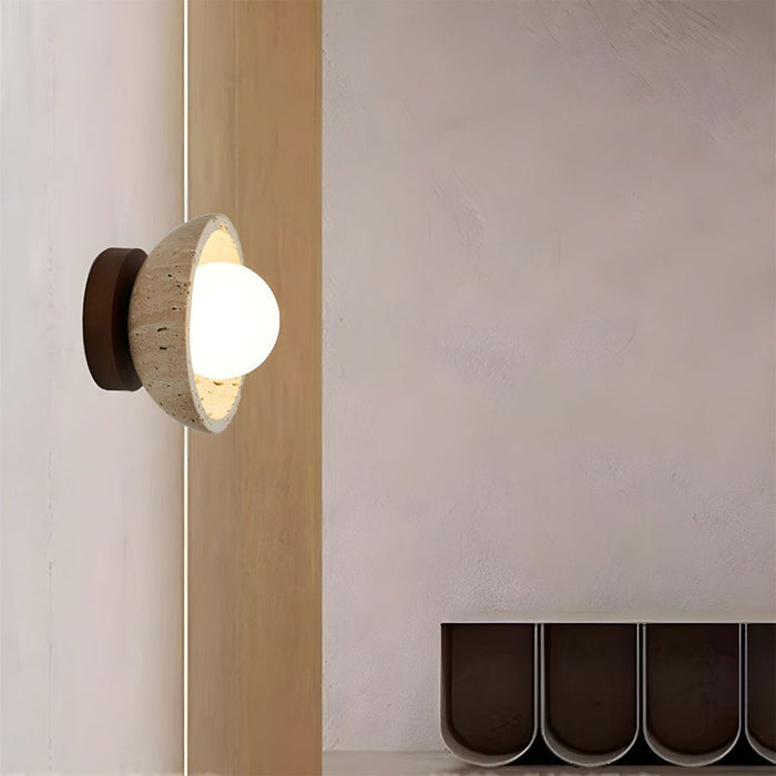 Boho Style Bowl-Shaped Natural Travertine Wall Light