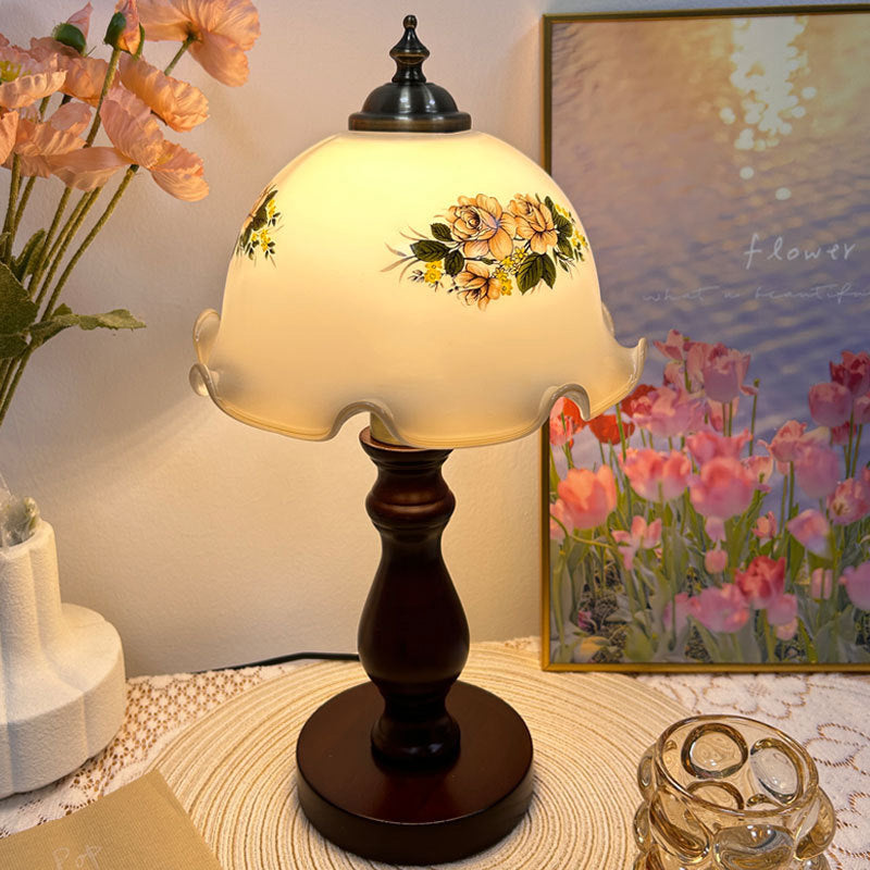 Oriental Dome Wood &amp; Glass Table Lamp