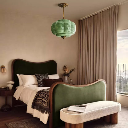 Ophelia Antique Brass Green Glass Pendant Light