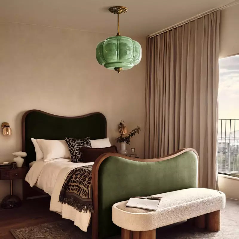 Ophelia Antique Brass Green Glass Pendant Light