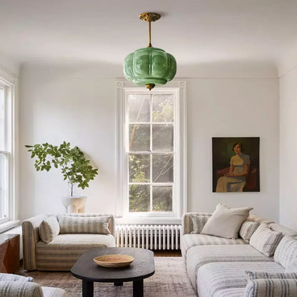 Ophelia Antique Brass Green Glass Pendant Light