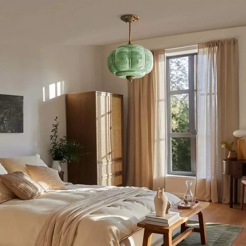 Ophelia Antique Brass Green Glass Pendant Light