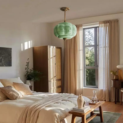 Ophelia Antique Brass Green Glass Pendant Light