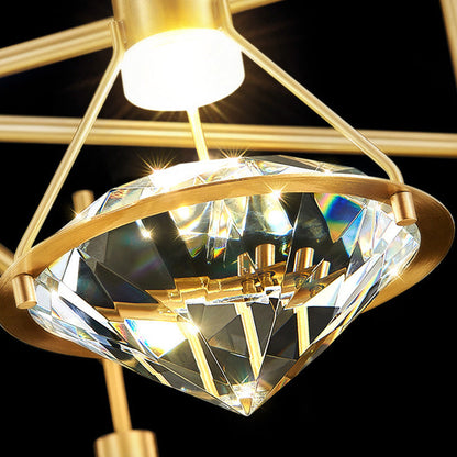 Luxury Diamond-Shaped Full Copper Crystal LED Pendant Lamp