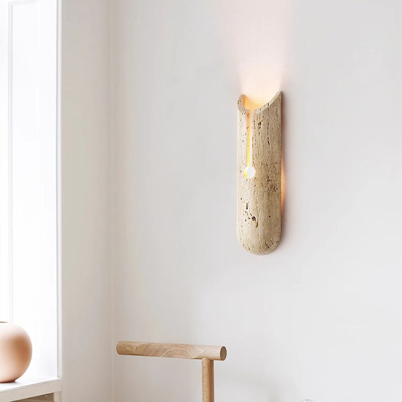 Traditional Japanese Natural Travertine Elliptical Wall Lamp